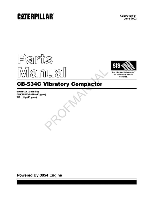 Caterpillar Cat CB 534C Vibratory Compactor Parts Catalog Manual KEBP0158