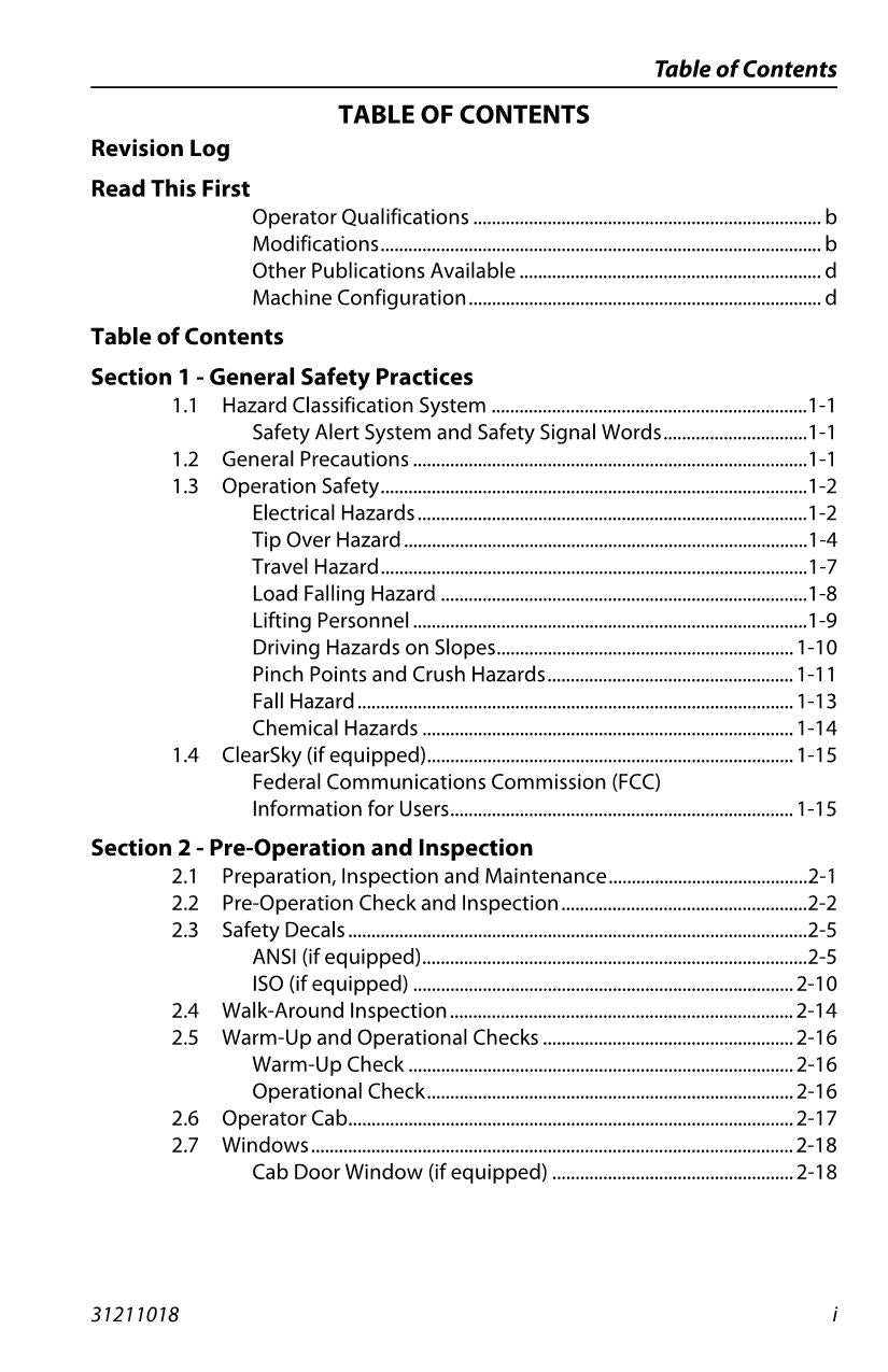 SKYTRAK 10042 10054 6036 6042 8042 Telehandler Operators Manual 31211018