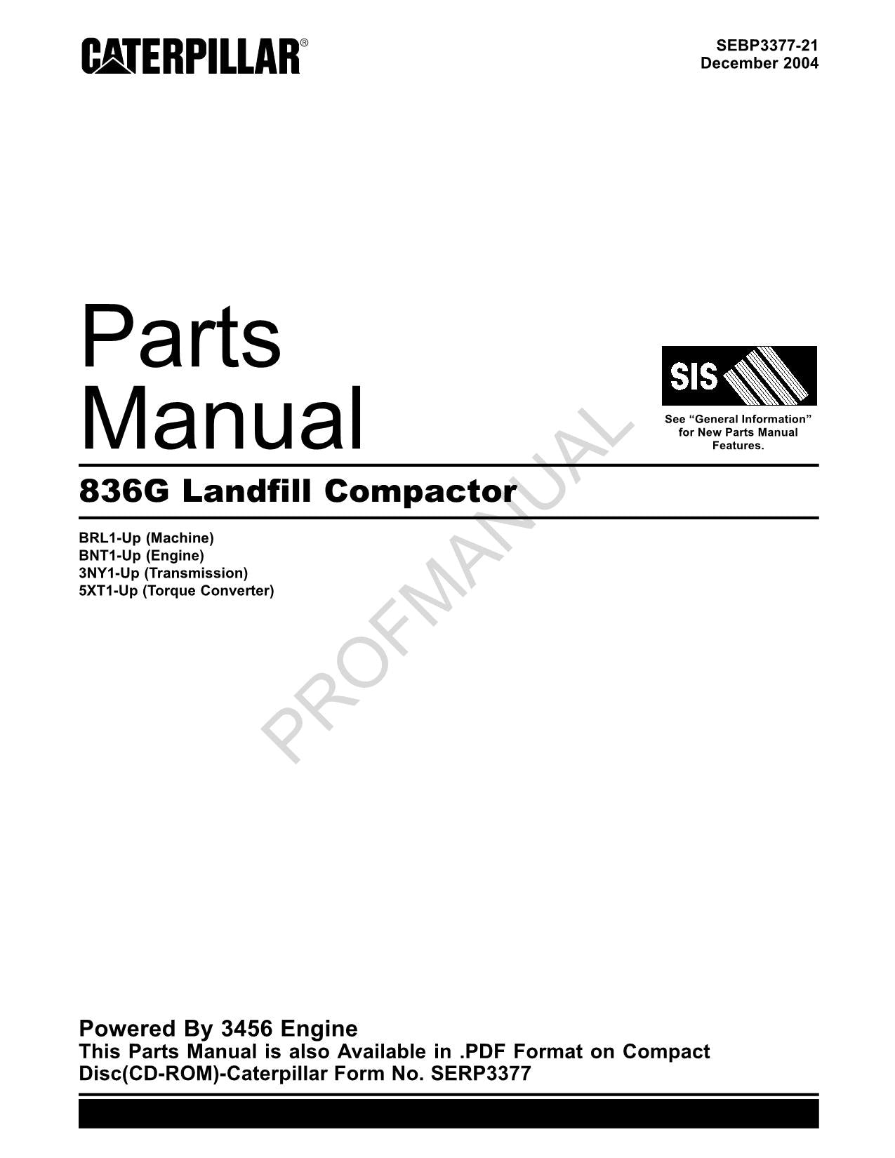 Caterpillar Cat 836G Müllverdichter-Ersatzteilkataloghandbuch