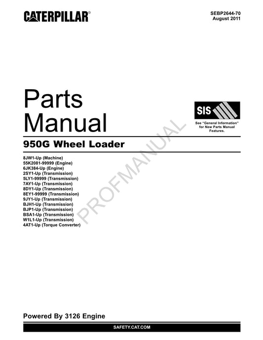 Caterpillar Cat 950G Wheel Loader Parts Catalog Manual SEBP2644