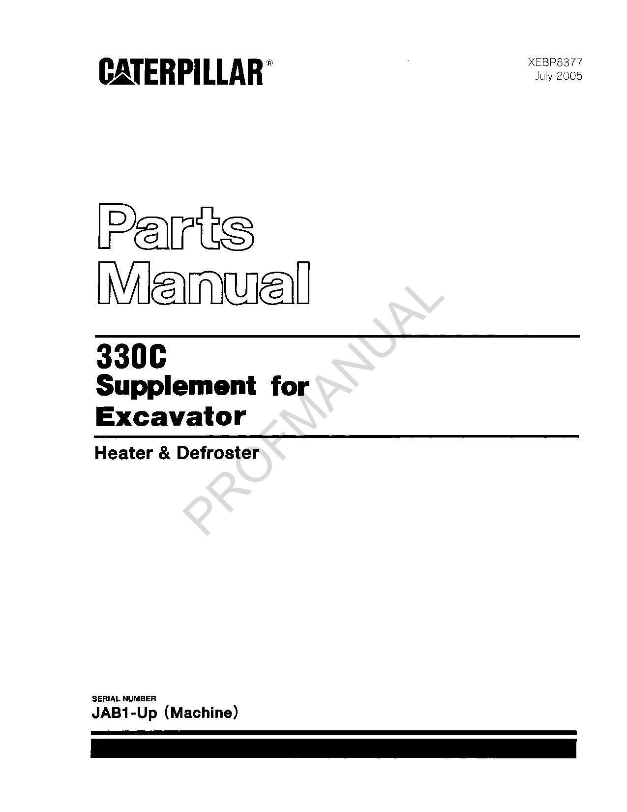 Caterpillar Cat 330C Supplement Excavator Parts Catalog Manual