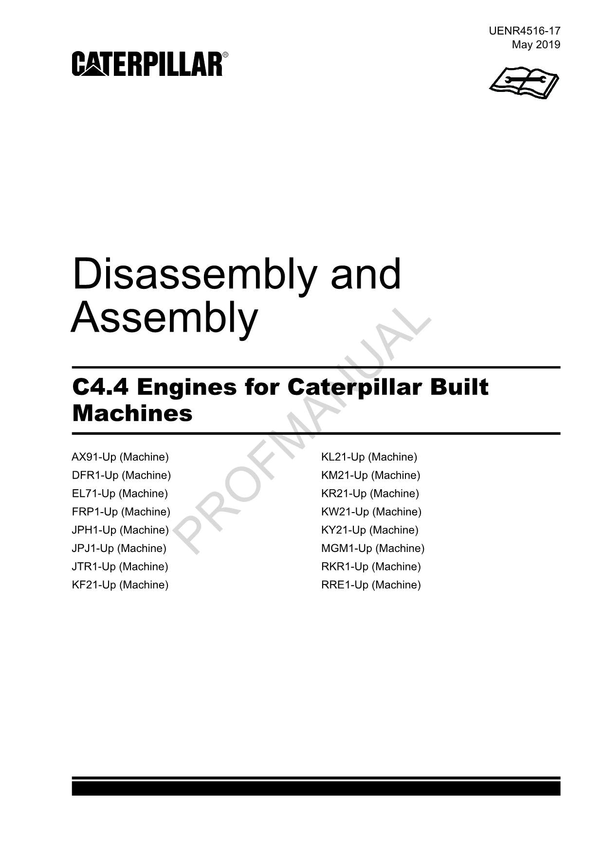 Manuel de démontage et d'assemblage de la machine construite par Caterpillar CAT C4.4 UENR4516