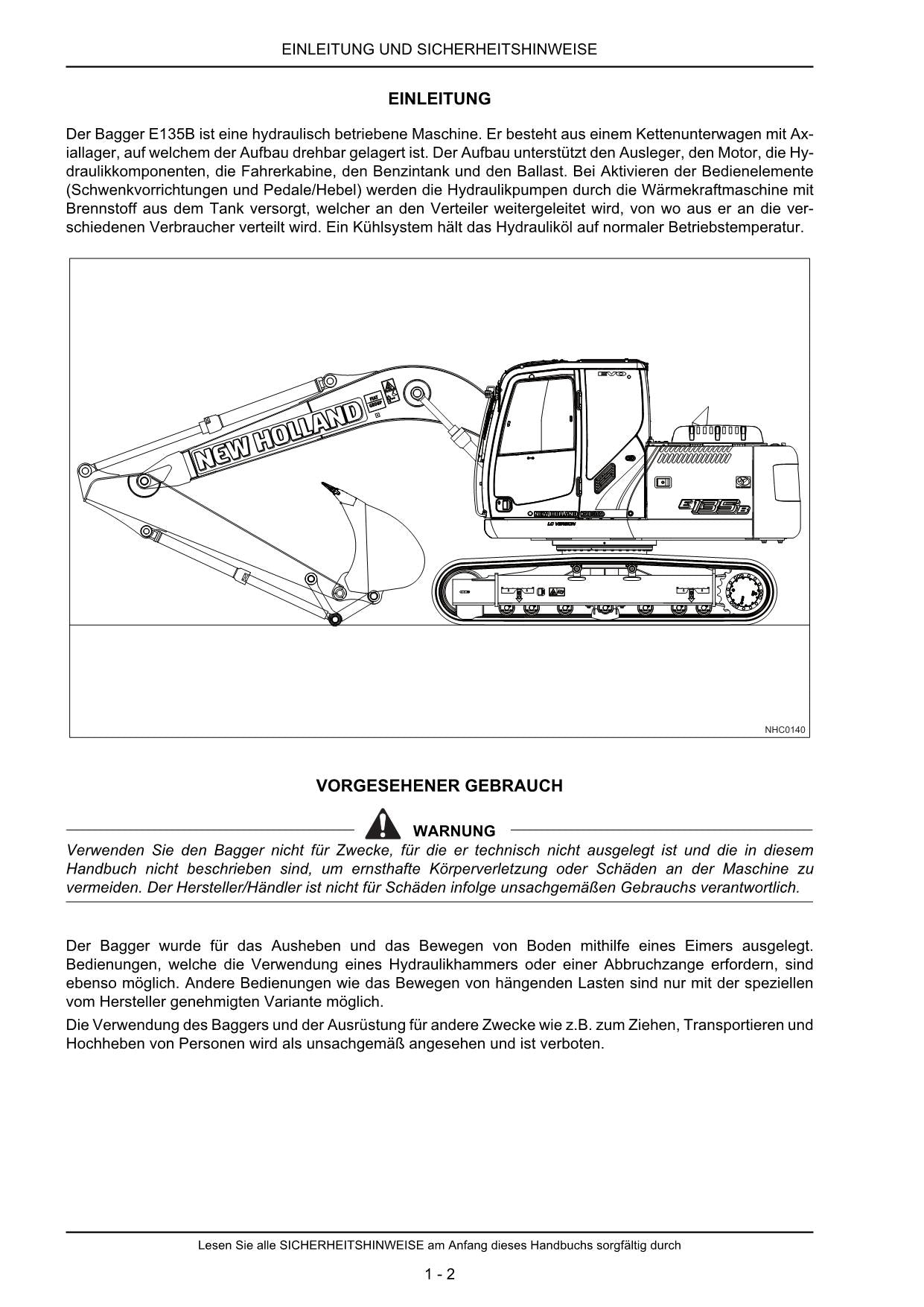 New Holland E135B Bagger Betriebsanleitung