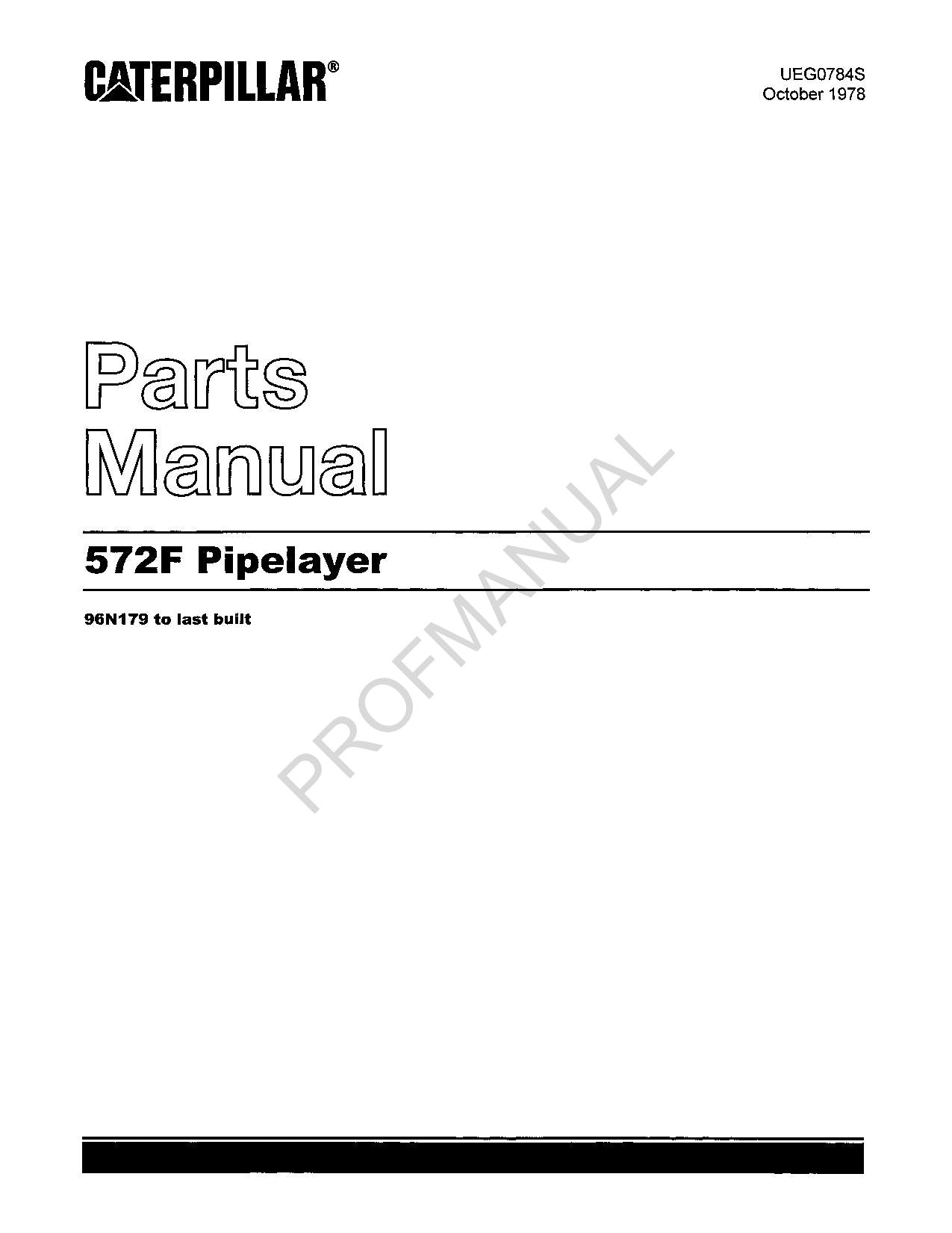 Caterpillar Cat 572F Pipelayer Parts Catalog Manual