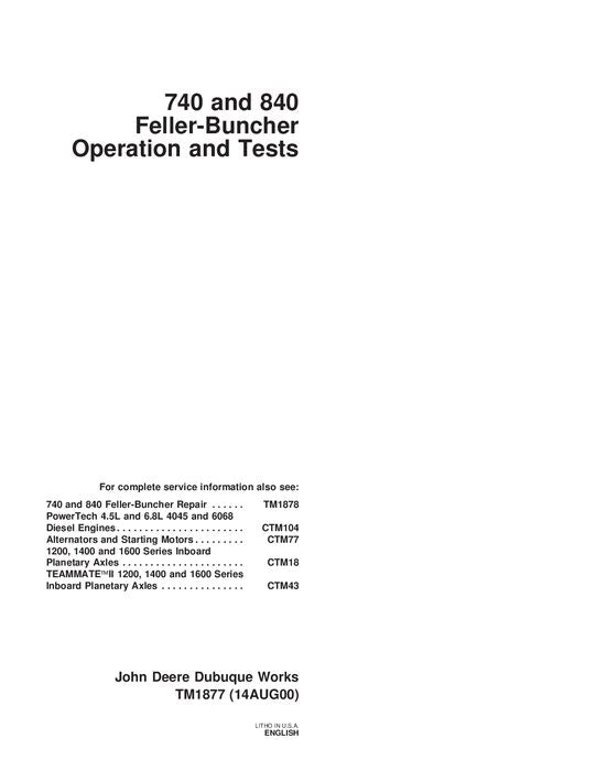 JOHN DEERE 840 740 RÄDER-FÄLLBÜNDELMASCHINE - BETRIEBSTEST - TECHNISCHES HANDBUCH