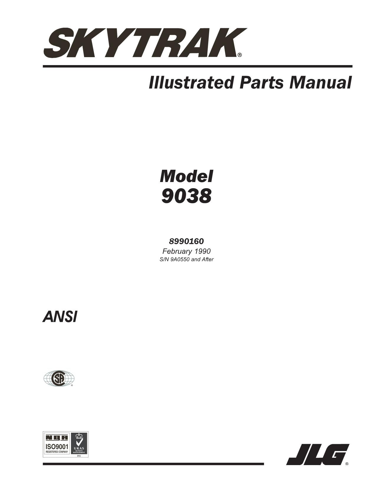 SKYTRAK 9038 Telehandler Parts Catalog Manual