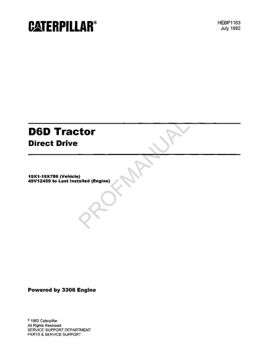 Caterpillar Cat D6D Tractor Direct Drive Parts Catalog Manual HEBP1163