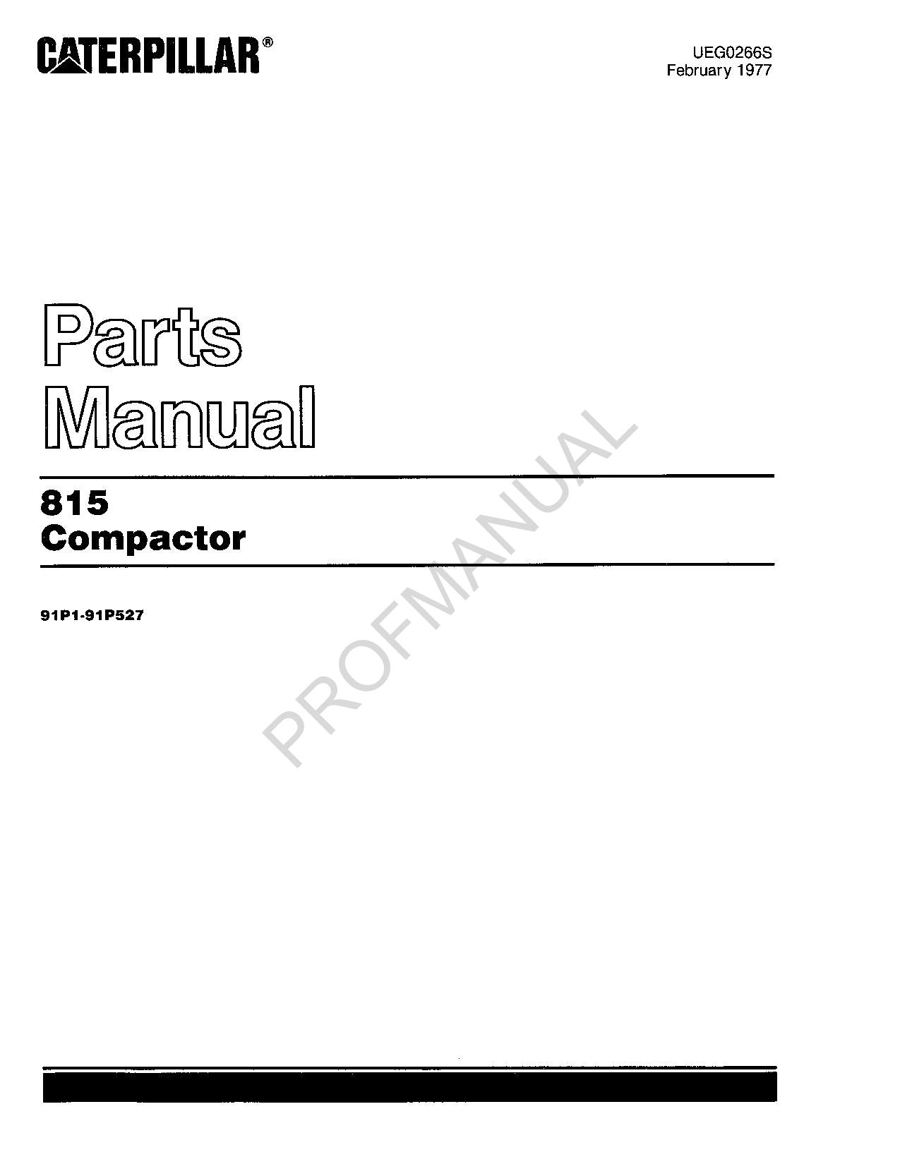 Caterpillar Cat 815 Compactor Parts Catalog Manual UEG0266S