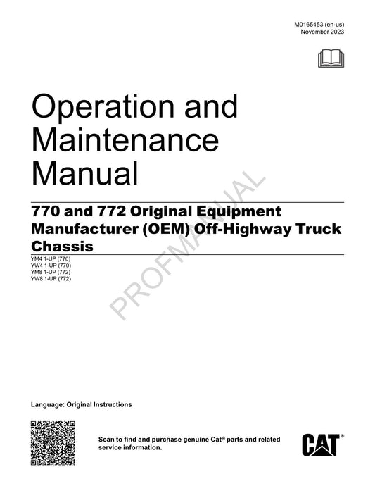 Caterpillar Cat 770 772 Off Highway Truck Operators Maintenance Manual M0165453