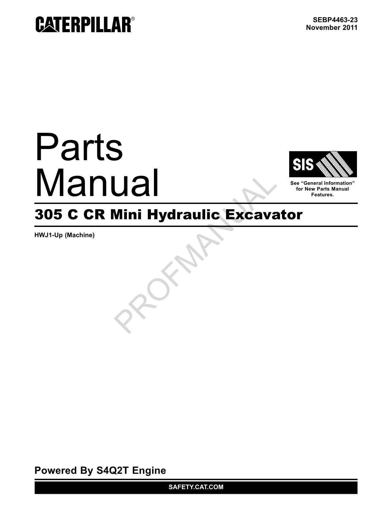 Caterpillar Cat 305 C CR Mini Hydraulic Excavator Parts Catalog Manual