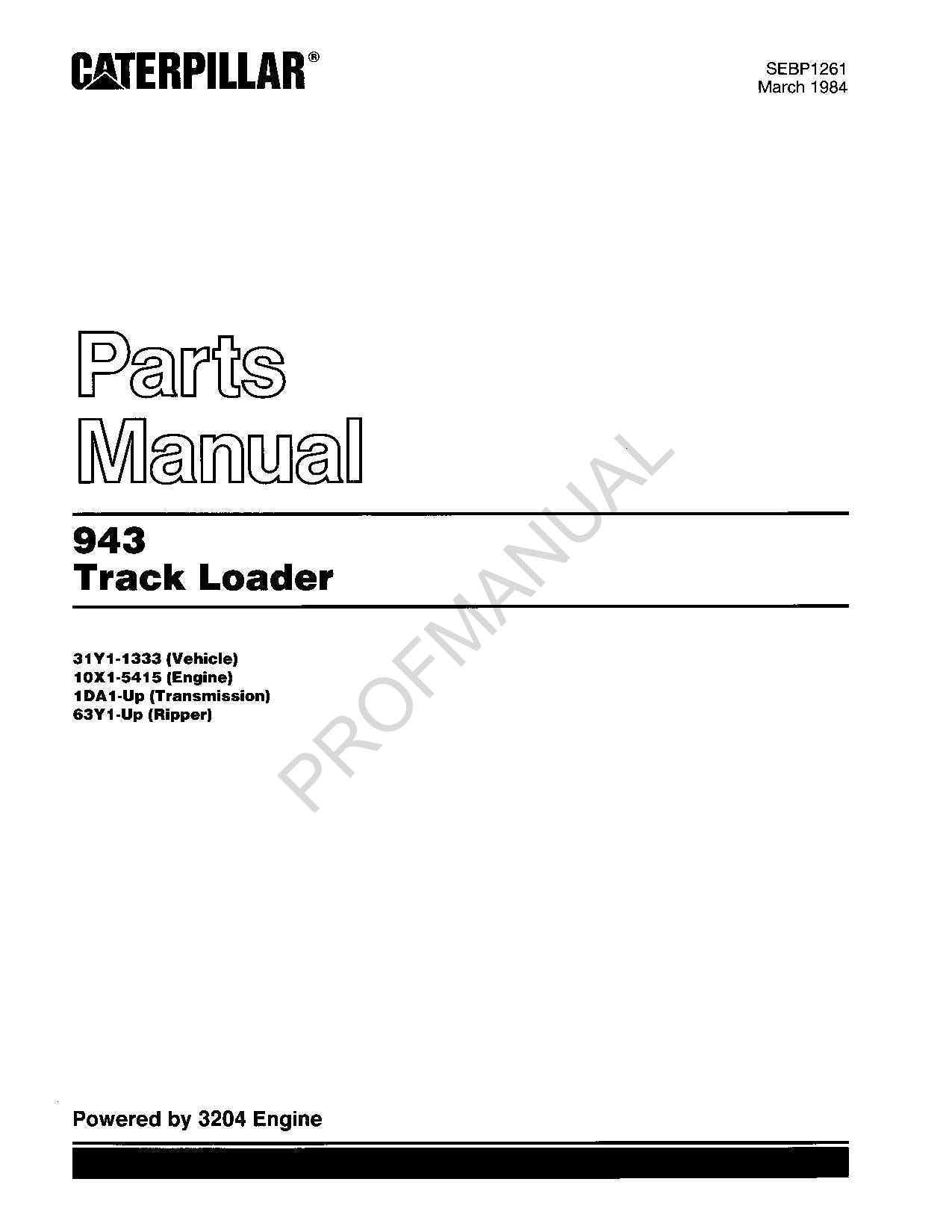 Caterpillar Cat 943 Track Loader Parts Catalog Manual