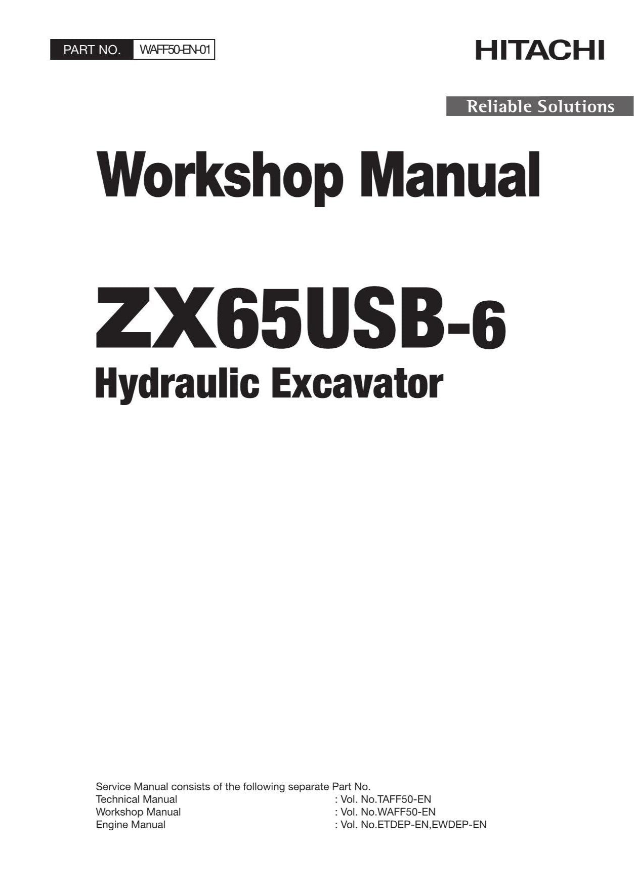 Hitachi ZX65USB-6 Excavator Workshop Service Repair manual WAFF50-EN-01