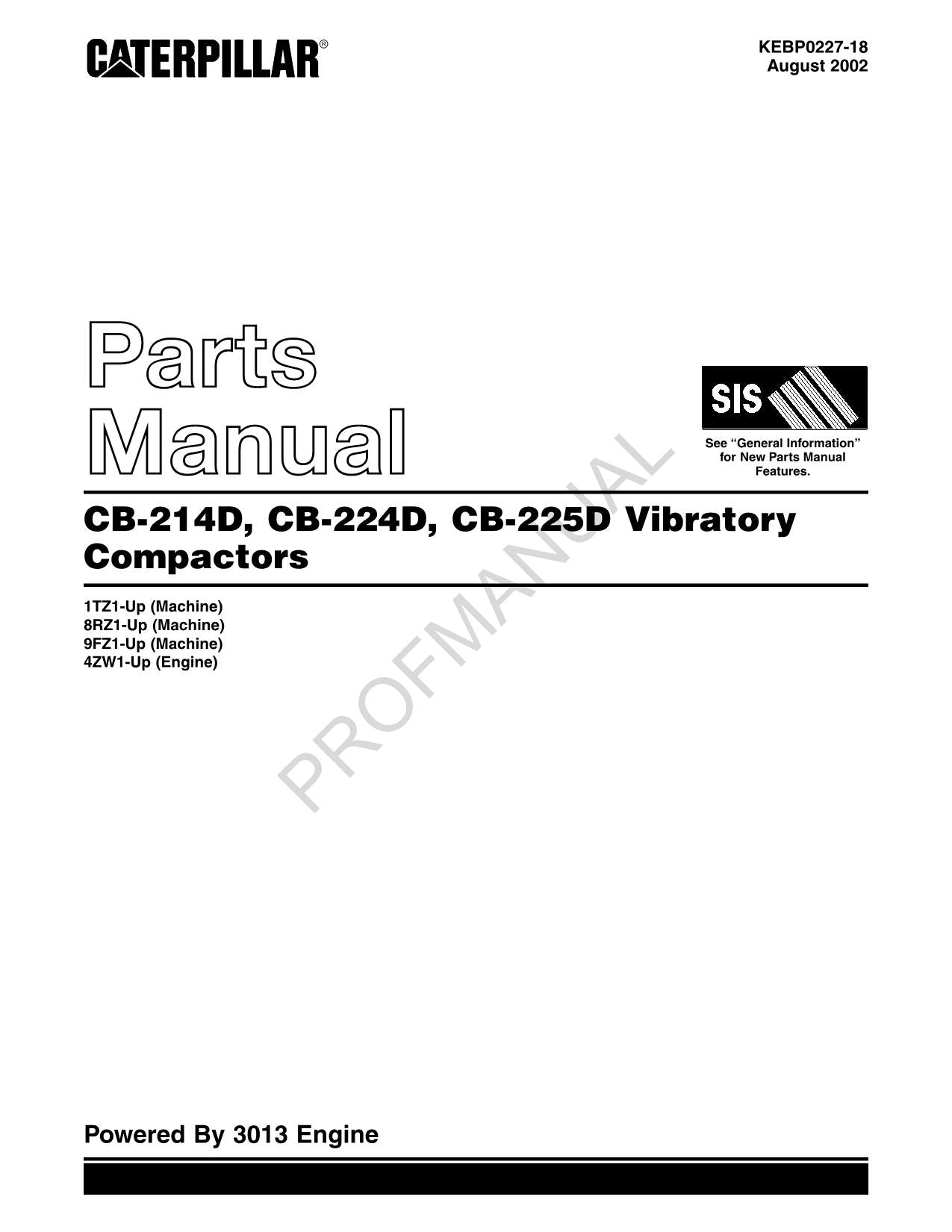 Caterpillar Cat CB 214D CB 224D CB 225D Vibratory Compactor Parts Catalog Manual