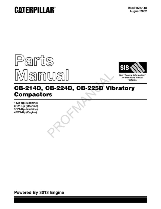 Caterpillar Cat CB 214D CB 224D CB 225D Vibratory Compactor Parts Catalog Manual