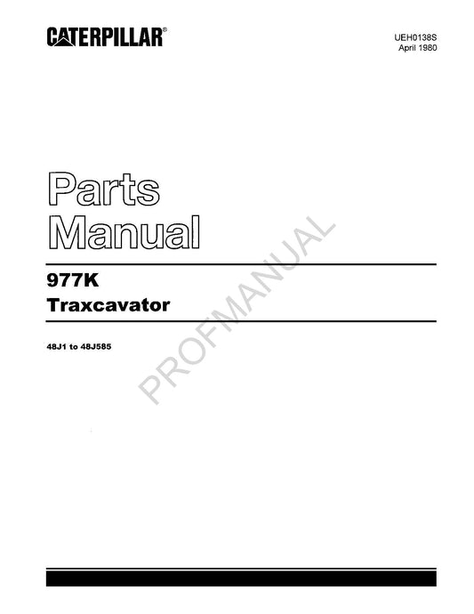 Caterpillar Cat 977K Traxcavator Track Loader Parts Catalog Manual