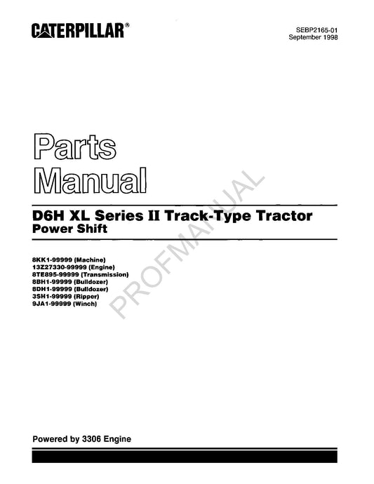 Catalogue de pièces détachées pour tracteur à chenilles Caterpillar D6H XL série II SEBP2165