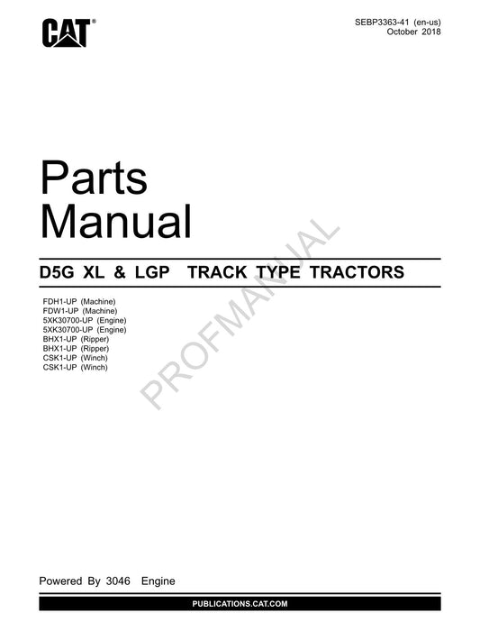 Catalogue de pièces détachées pour tracteur à chenilles Caterpillar Cat D5G XL GPL SEBP3363