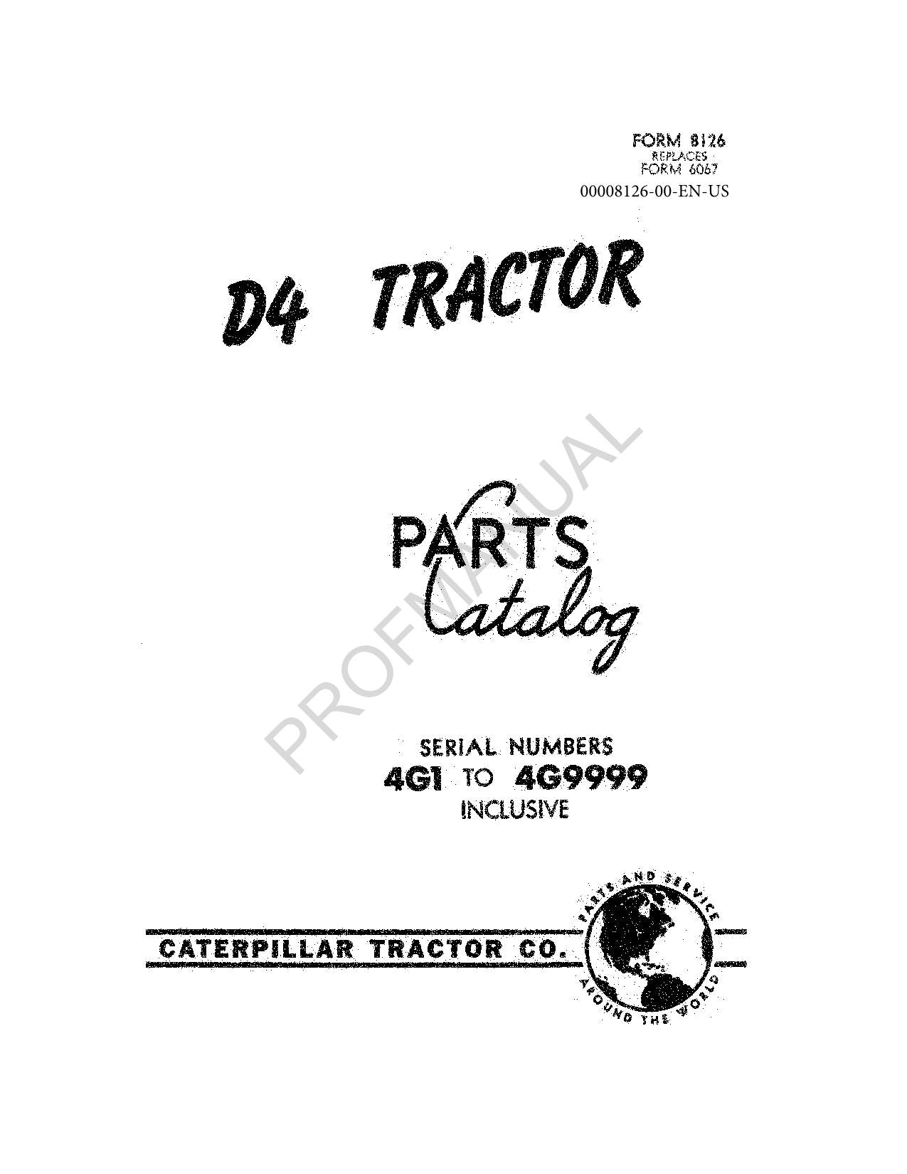 Caterpillar Cat D4 Tractor Parts Catalog Manual 00008126