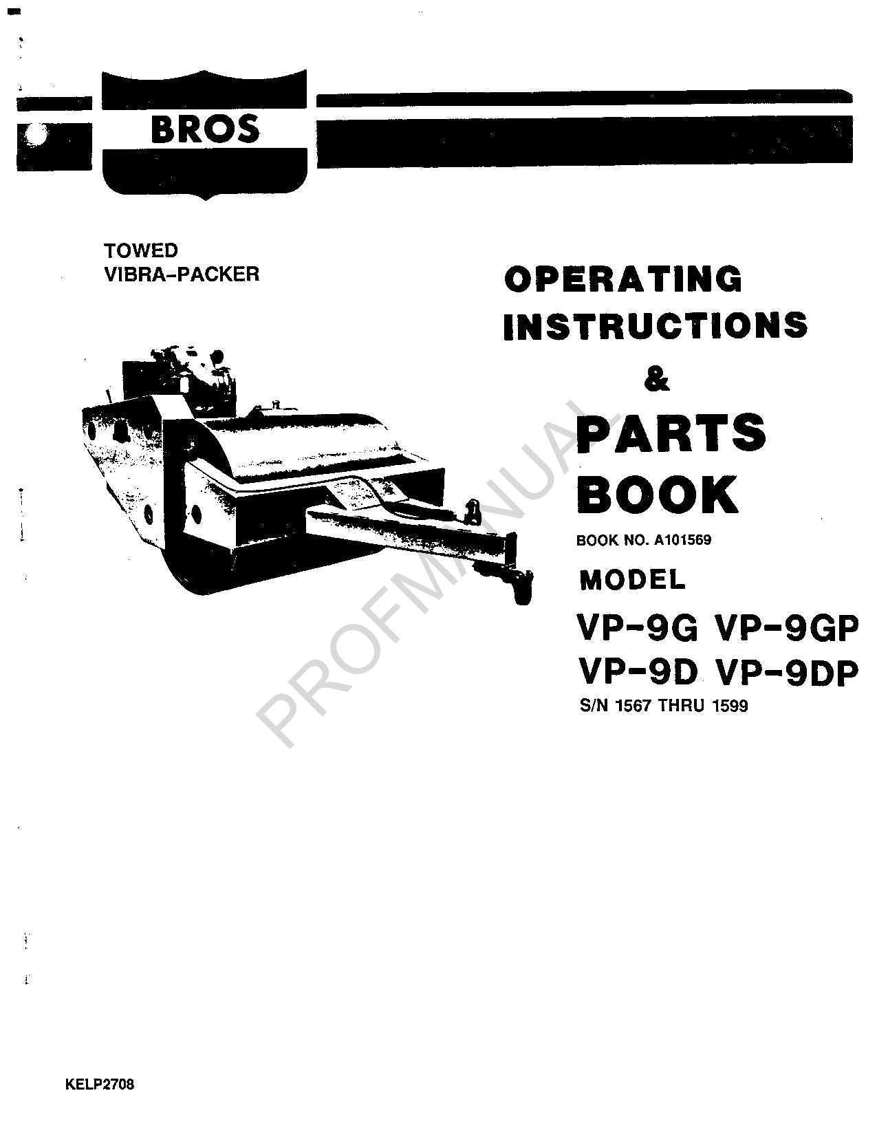 Catalogue de pièces détachées pour excavatrice tractée Caterpillar Bros VP 9G VP 9GP VP 9D VP 9DP