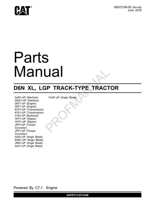 Caterpillar Cat D6N XL LGP Track Type Tractor Parts Catalog Manual M0072166