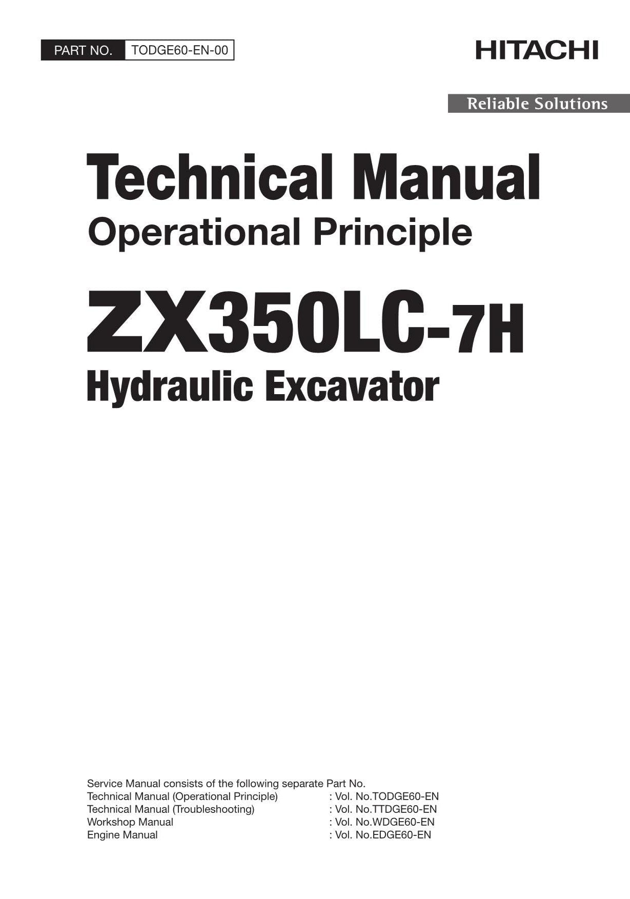 Hitachi ZX350LC-7H Excavator Operational Principle Service manual