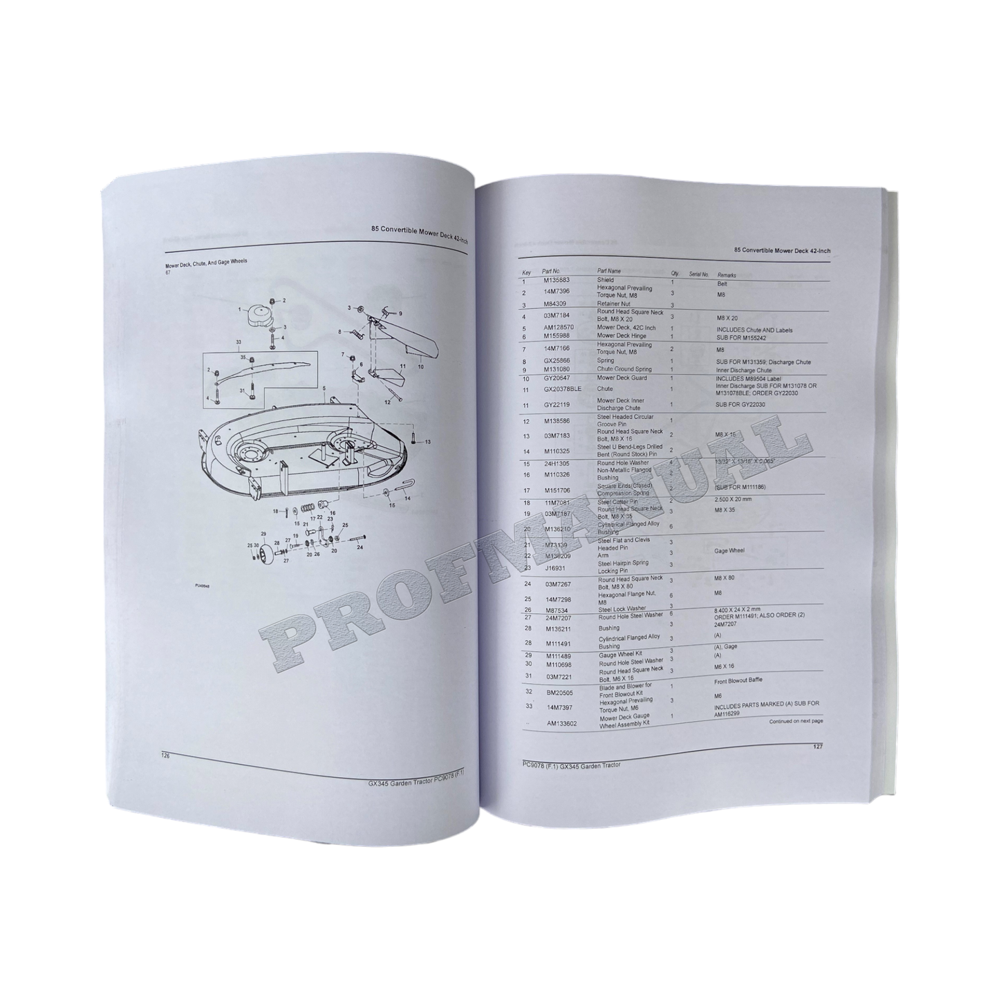 JOHN DEERE GX345 TRAKTOR ERSATZTEILKATALOGHANDBUCH