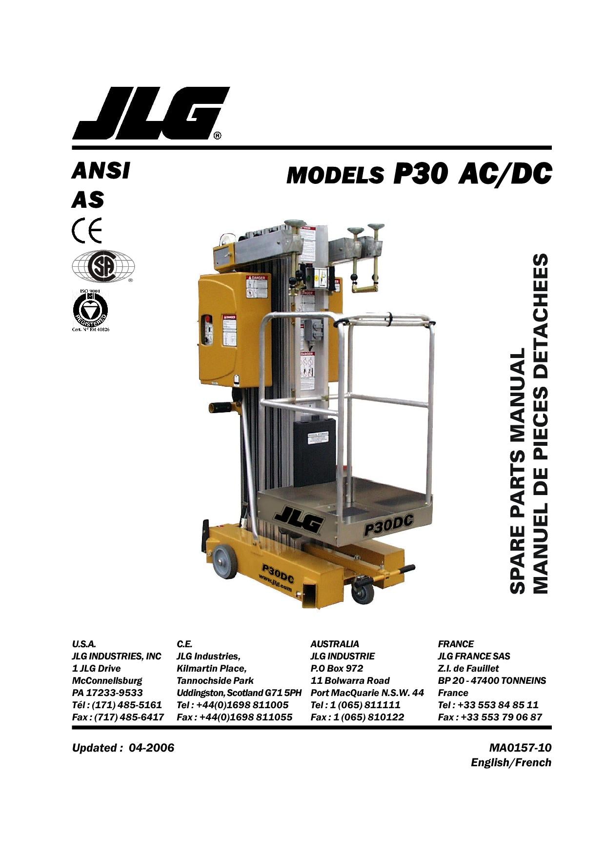 TOUCAN P30 Vertical Lift Parts Catalog Manual Multi language