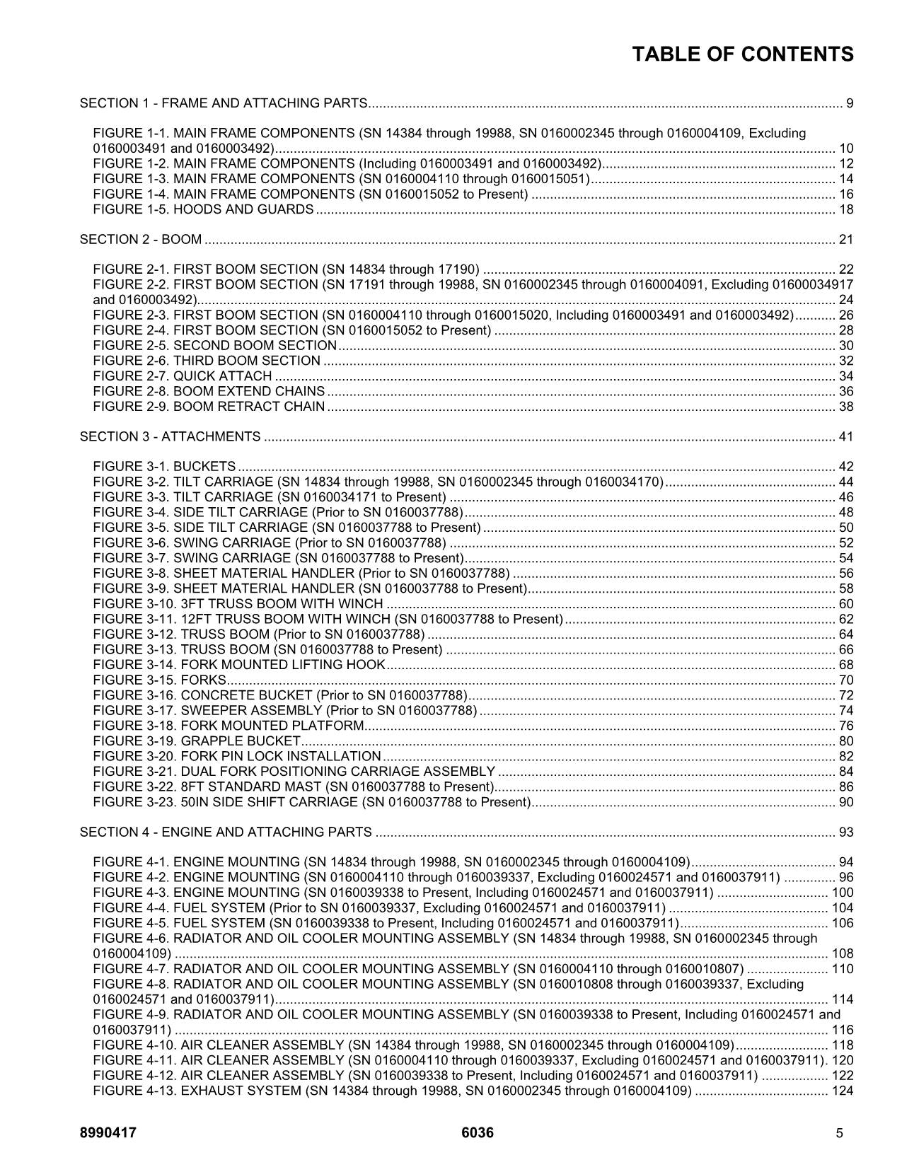 SKYTRAK 6036 Telehandler Parts Catalog Manual 0160002345-0160044900 14834-19988