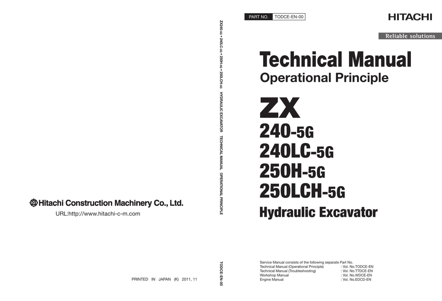 Hitachi ZX250LCK-5G Excavator Operational Principle Service Manual with Schemes