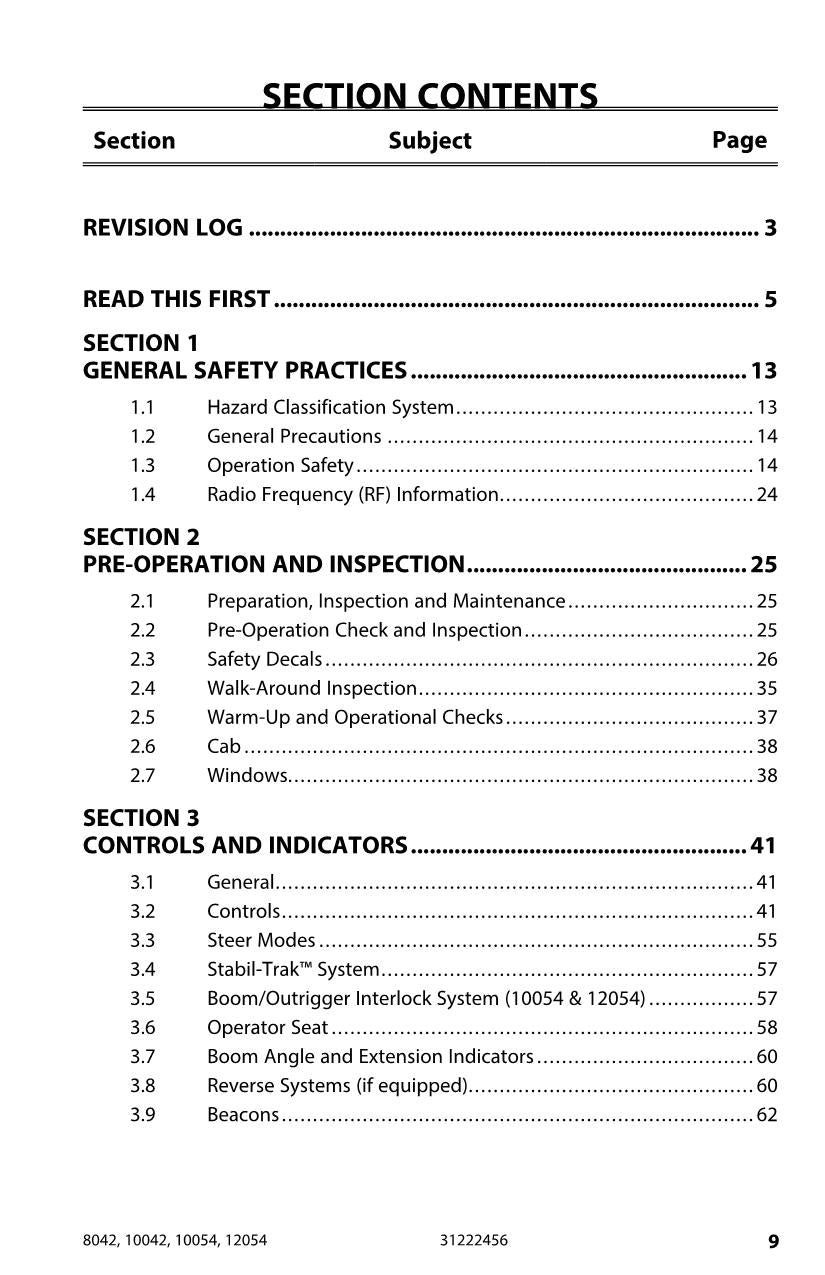 SKYTRAK 10042 10054 12054 8042 Telehandler Operators Manual 31222456