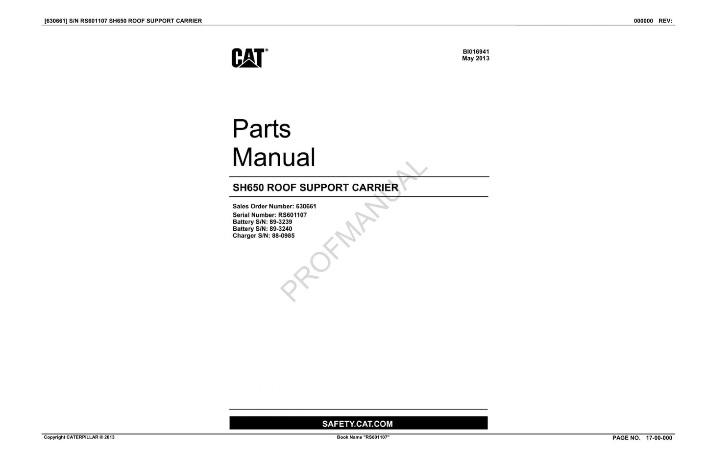 Caterpillar SH650 Carrier Underground Longwall Parts Catalog Manual BI016941