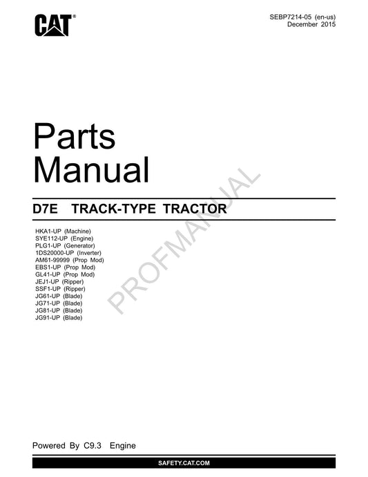 Catalogue de pièces détachées pour TRACTEUR À CHENILLES Caterpillar Cat D7E SEBP7214