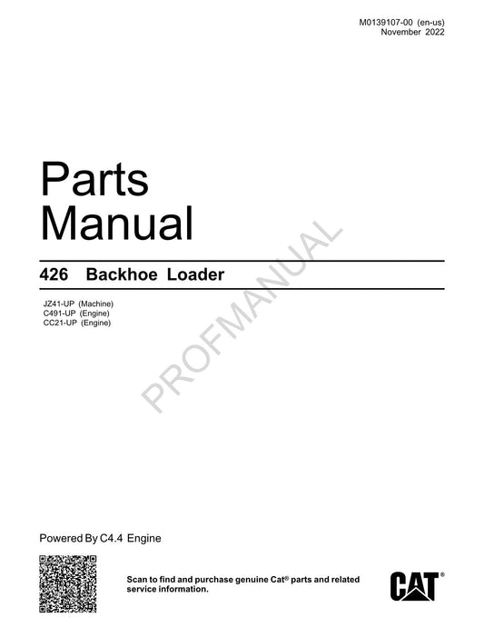 Catalogue de pièces détachées pour chargeuse-pelleteuse Caterpillar Cat 426 Manuel M0139107