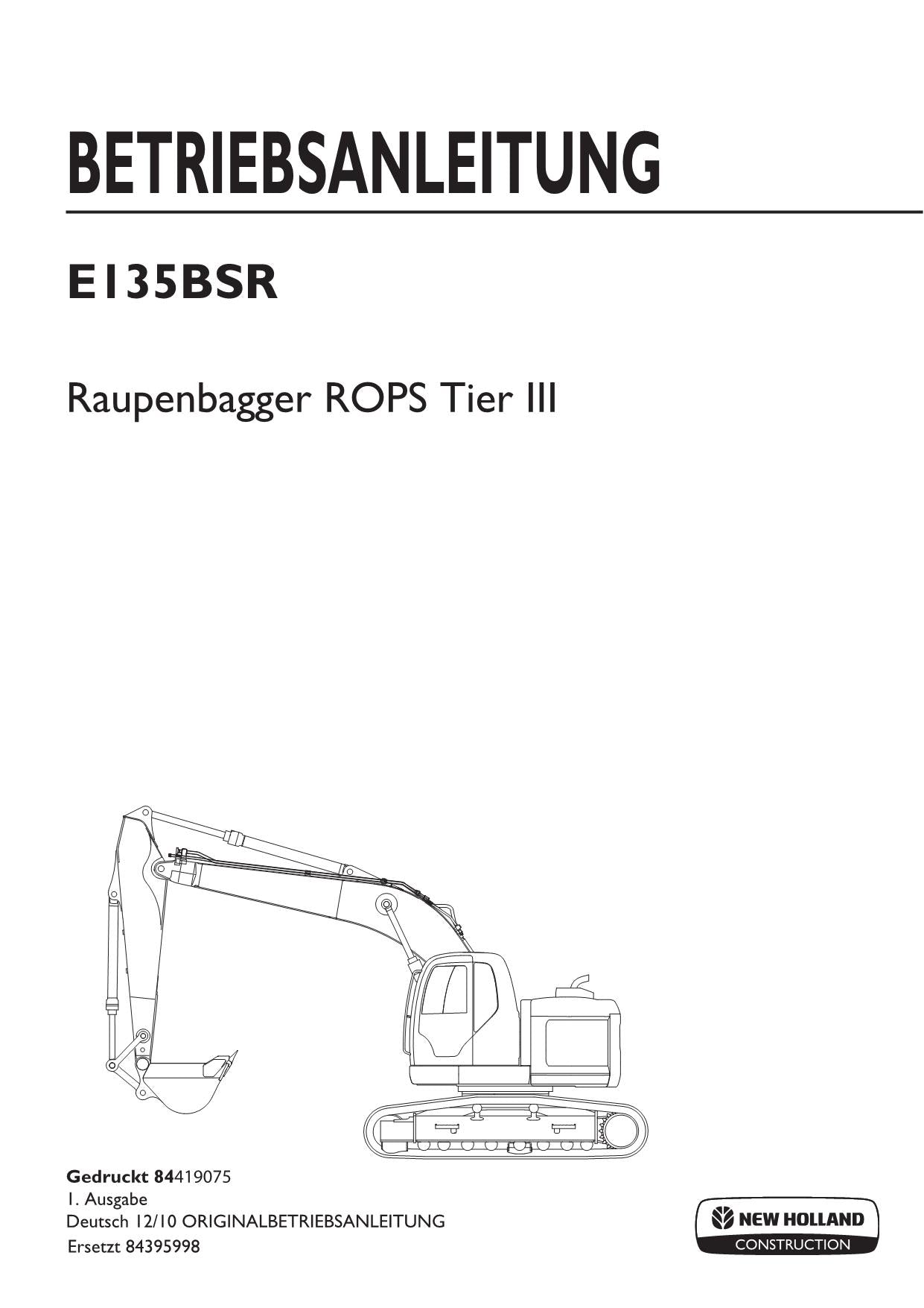 New Holland E135BSR Bagger Manuel d'instructions