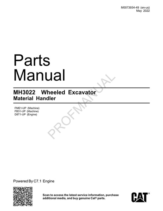 Caterpillar Cat MH3022 Excavator Material Handler Parts Catalog Manual