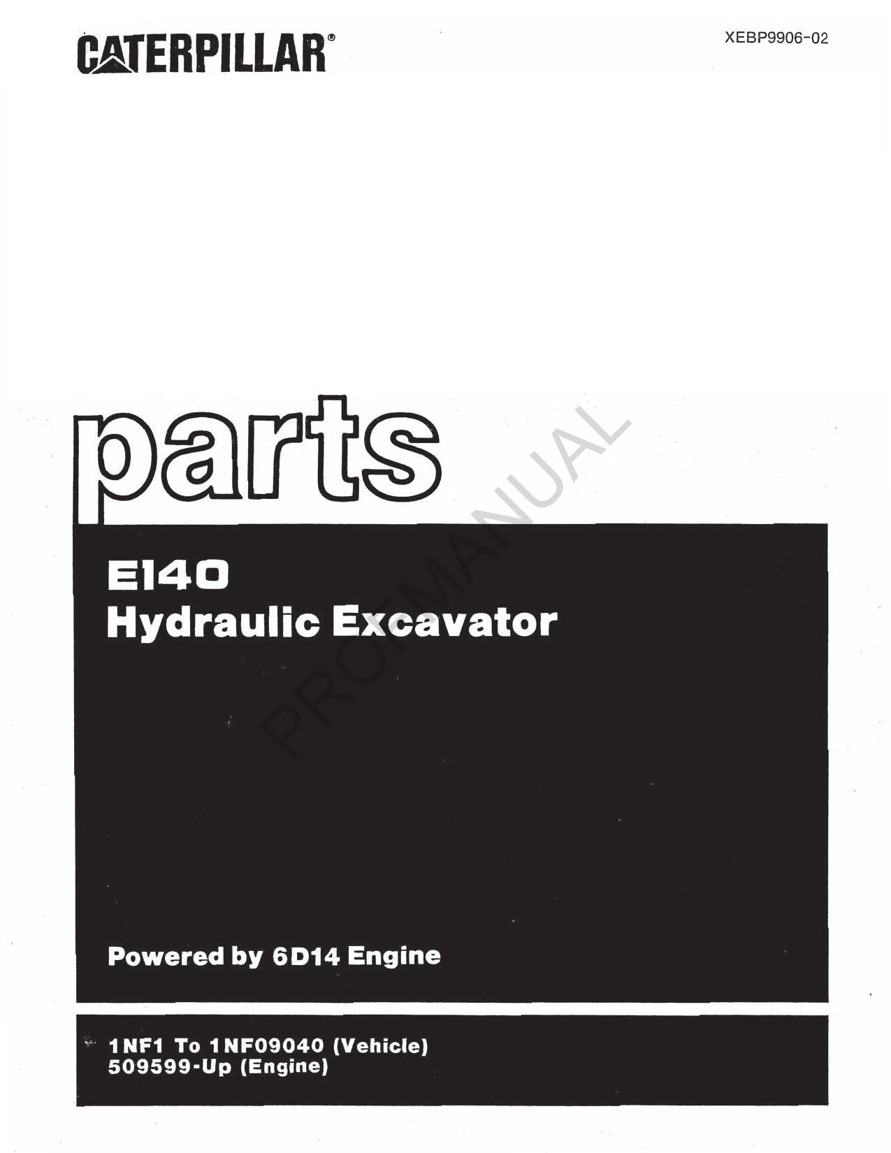 Manuel du catalogue des pièces détachées pour pelle hydraulique Caterpillar Cat E140