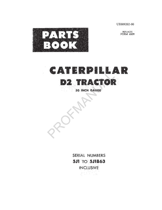 Catalogue de pièces détachées pour tracteur Caterpillar Cat D2, manuel ser 5J1-5J1863