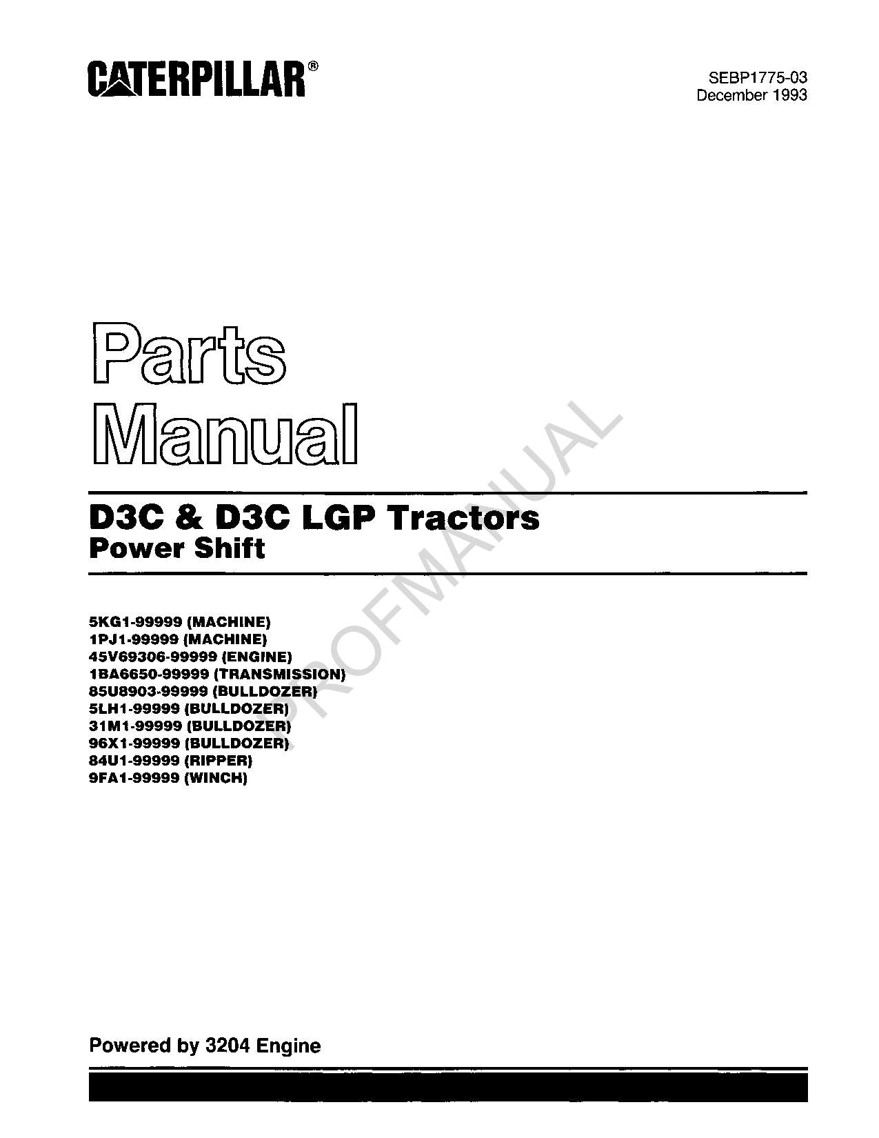 Catalogue de pièces détachées pour tracteur Caterpillar Cat D3C D3C LGP Power Shift SEBP1775