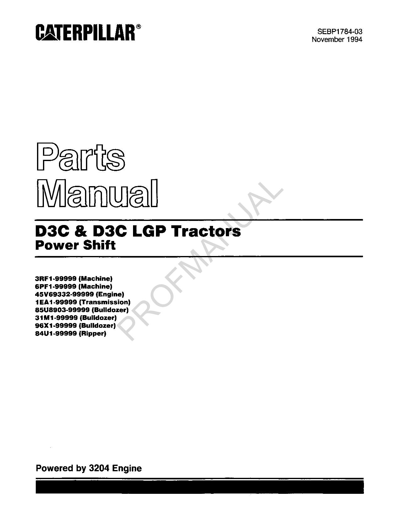 Catalogue de pièces détachées pour tracteur Caterpillar Cat D3C D3C LGP Power Shift SEBP1784