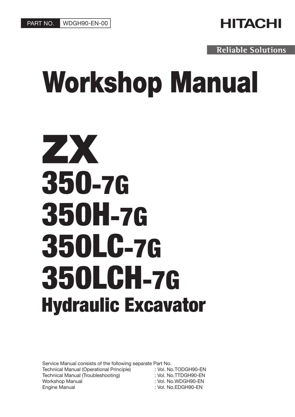 Hitachi ZX 350-7G 350H-7G 350LC-7G 350LCH-7G Excavator Workshop Service manual