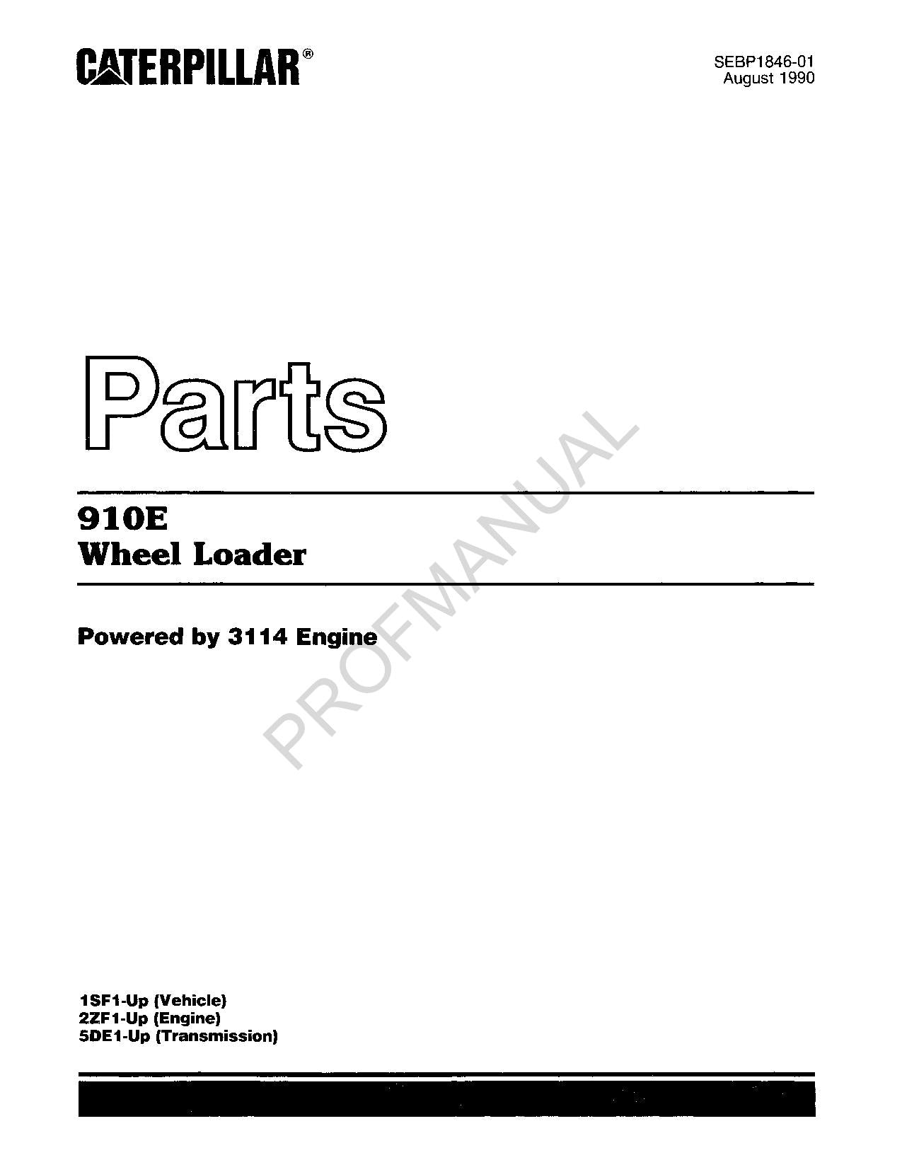 Caterpillar Cat 910E Wheel Loader Parts Catalog Manual SEBP1846