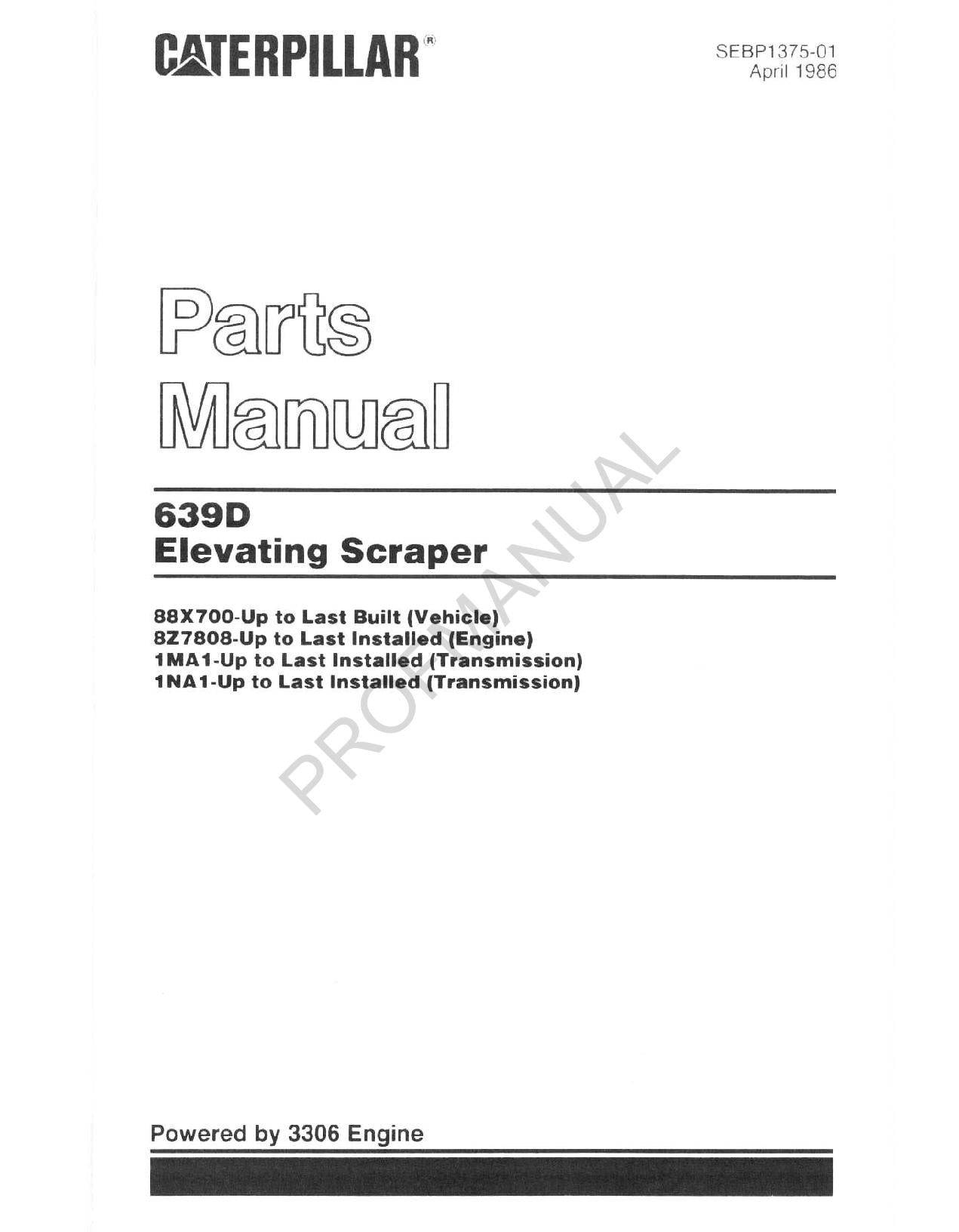 Caterpillar Cat 369D Elevating Scraper Parts Catalog Manual