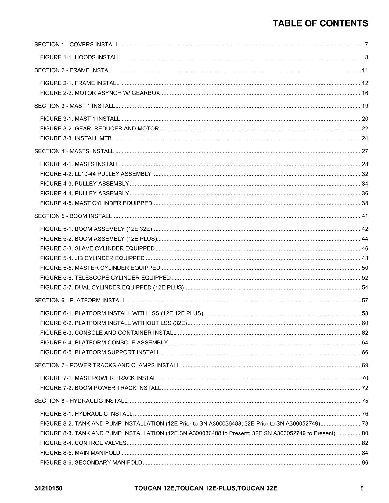 TOUCAN 12E 12E Plus 32E Vertical Lift Parts Catalog Manual 31210150 Multi lang