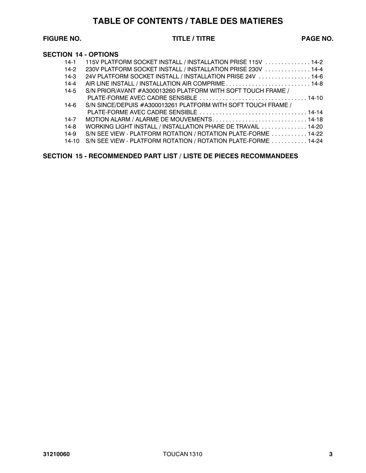 TOUCAN 1310 Vertical Lift Parts Catalog Manual Multi language