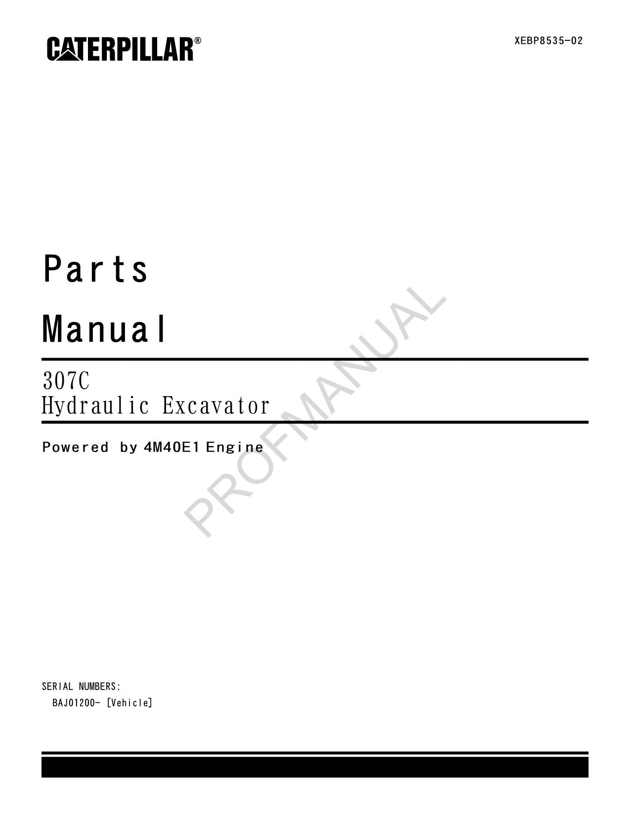 Manuel du catalogue des pièces de la pelle hydraulique Caterpillar Cat 307C