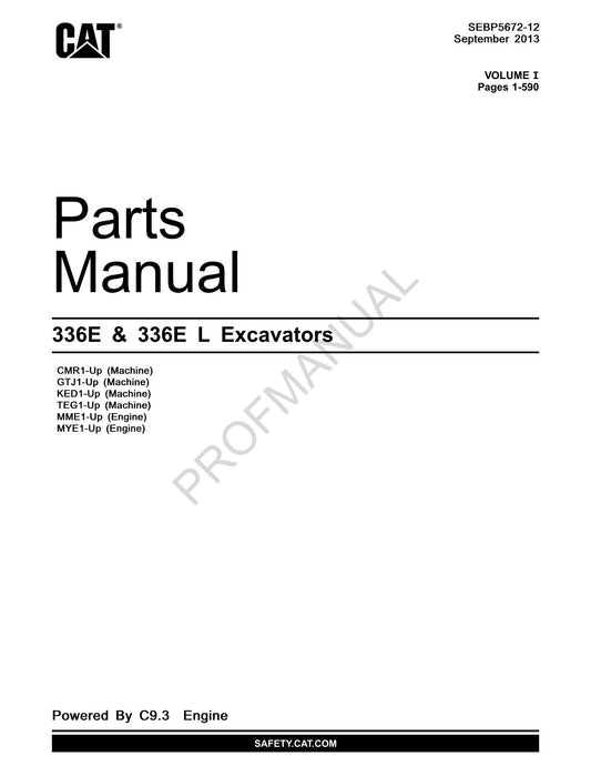 Manuel du catalogue des pièces détachées pour excavatrice Caterpillar Cat 336E 336E L