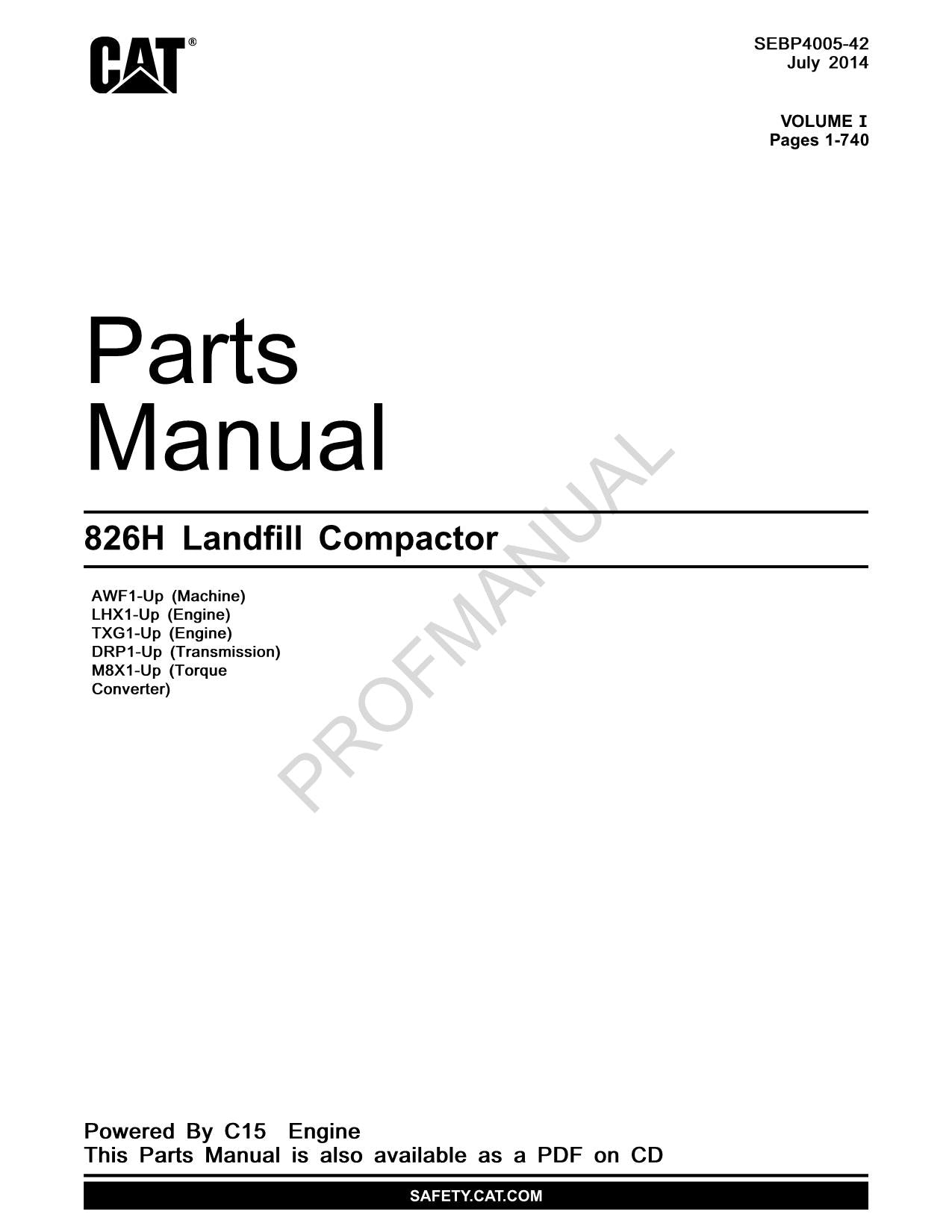 Caterpillar Cat 826H Müllverdichter Ersatzteilkatalog Handbuch