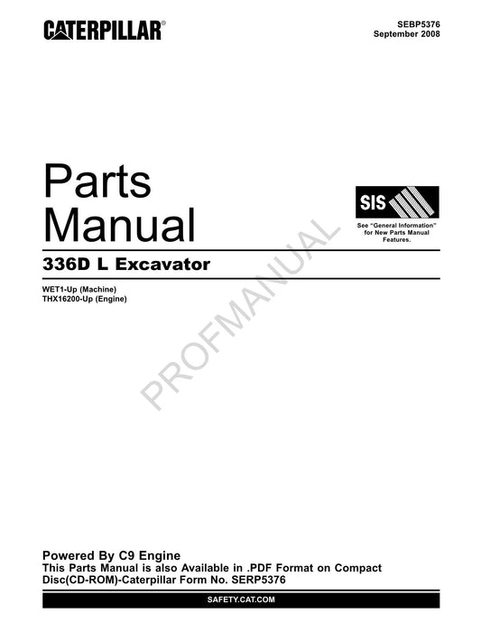 Caterpillar Cat 336 DL Excavator Parts Catalog Manual