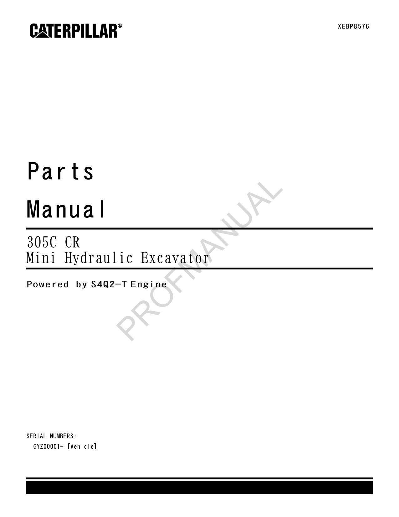 Caterpillar Cat 305C CR Mini Hydraulic Excavator Parts Catalog Manual