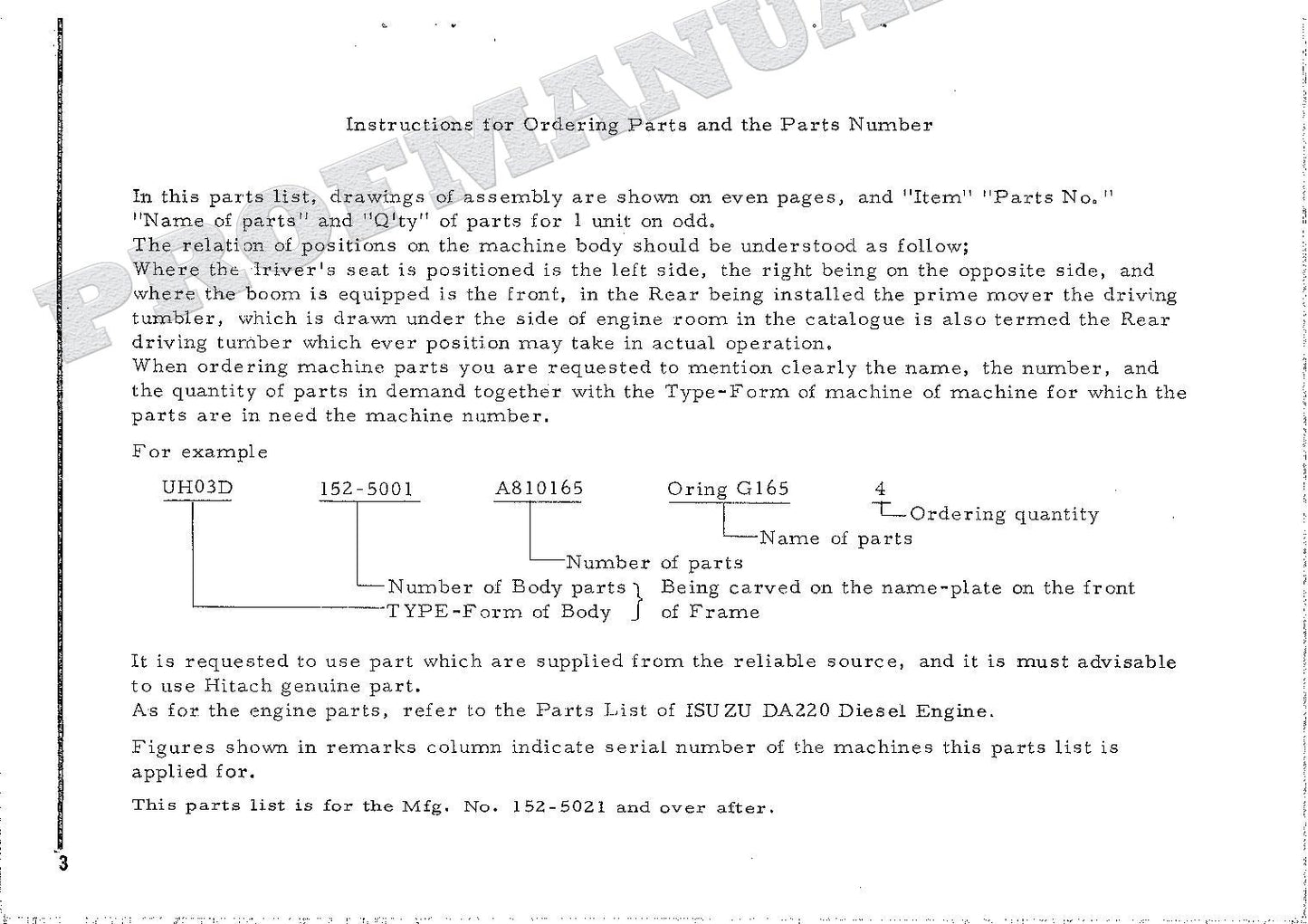 HITACHI UH03D Excavator Parts Catalog Manual